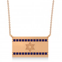 Blue Sapphire Israel Flag Pendant Necklace 14K Rose Gold (0.24 ct)