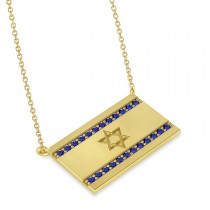 Blue Sapphire Israel Flag Pendant Necklace 14K Yellow Gold (0.24 ct)