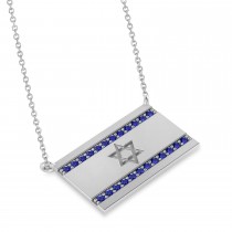 Blue Sapphire Israel Flag Pendant Necklace in Sterling Silver (0.24 ct)