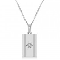 Israel Flag with Star of David Pendant Necklace 14K White Gold