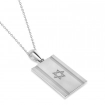 Israel Flag with Star of David Pendant Necklace 14K White Gold