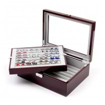 Seventy-two Pair Double Layer Cufflink Case Mahogany