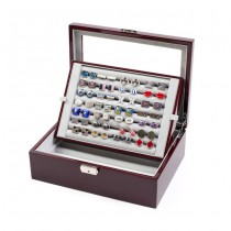 Seventy-two Pair Double Layer Cufflink Case Mahogany