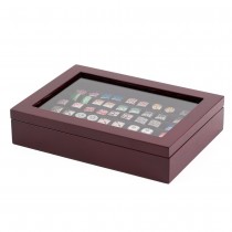 Thirty-six Cufflinks Storage Box Brown Lacquered Wood