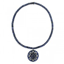 1.75ct Diamond & 77.78ct Diffused Blue Ceylon Sapphire 14k White Gold Necklace