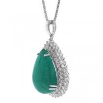3.56ct Diamond & 31.62ct Emerald 18k White Gold Pendant Necklace