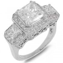 3.06ct Princess Cut Center and 1.70ct Side 18k White Gold EGL Certified Diamond Engagment Ring