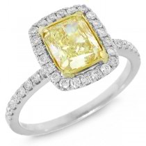 1.58ct 14k Two-tone Gold EGL Certified Radiant Cut Natural Fancy Yellow Diamond Ring