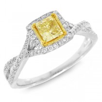 0.77ct 14k Two-tone Gold Princess Cut Natural Fancy Yellow Diamond Ring