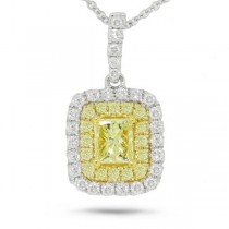 0.48ct Princess Cut Center And 0.38ct Side 14k Two-tone Gold Natural Yellow Diamond Pendant Necklace