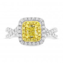 0.62ct Cushion Cut Center and 0.58ct Side 14k Two-tone Gold Natural Yellow Diamond Ring
