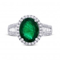 0.74ct Diamond & 3.25ct Emerald 18k White Gold Ring