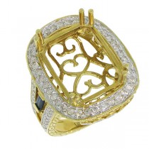 1.24ct 14k Yellow Gold Diamond & Diffused Blue Sapphire Semi-mount Ring