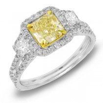 1.02ct-ctr(Radiant-FLY-VS2-EGL-CDAR) 0.98ct-side 14k Two-tone Fancy Yellow Diamond Ring