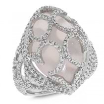 1.20ct Diamond & 11.10ct Rose Quartz 18k White Gold Ring