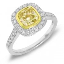 1.60ct Cushion Cut Center and 0.50ct Side 14k Two-tone Gold EGL Certified Natural Yellow Diamond Ring