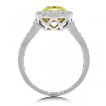 1.60ct Cushion Cut Center and 0.50ct Side 14k Two-tone Gold EGL Certified Natural Yellow Diamond Ring