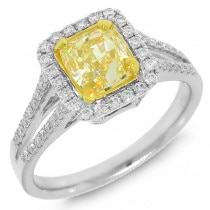 2.00ct 14k Two-tone Gold EGL Certified Cushion Cut Natural Fancy Yellow Diamond Ring