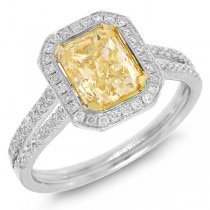 1.69ct Radiant Cut Center and 0.36ct Side 14k Two-tone Gold EGL Certified Natural Yellow Diamond Ring