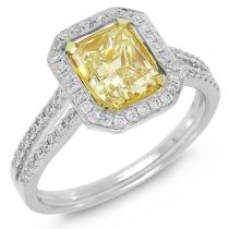 1.47ct Radiant Cut Center and 0.36ct Side 14k Two-tone Gold EGL Certified Natural Yellow Diamond Ring