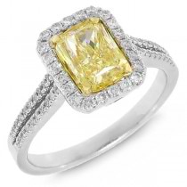 1.74ct 14k Two-tone Gold EGL Certified Radiant Cut Natural Fancy Yellow Diamond Ring