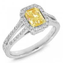 1.52ct 14k Two-tone Gold EGL Certified Radiant Cut Natural Fancy Yellow Diamond Ring