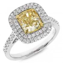Halo Cushion Cut Fancy Yellow Diamond Engagement Ring 18k Gold (2.07ct)