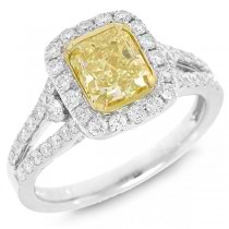 2.42ct 18k Two-tone Gold EGL Certified Radiant Cut Natural Fancy Yellow Diamond Ring