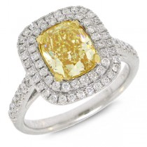 2.57ct 18k Two-tone Gold GIA Certified Cushion Cut Natural Fancy Yellow Diamond Ring