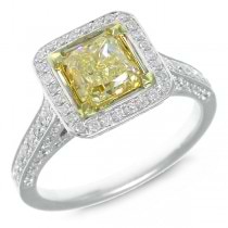 1.67ct Radiant Cut Center and 0.80ct Side 14k Two-tone Gold EGL Certified Natural Yellow Diamond Ring