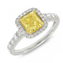 1.51ct Radiant Cut Center and 0.48ct Side 14k Two-tone Gold EGL Certified Natural Yellow Diamond Ring