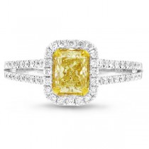 1.00ct 14k Two-tone Gold Radiant Cut Natural Fancy Yellow Diamond Ring