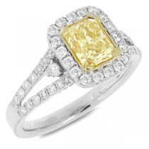 1.46ct Radiant Cut Center and 0.70ct Side 14k Two-tone Gold EGL Certified Natural Yellow Diamond Ring