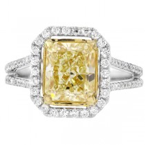 3.01ct Radiant Cut Center and 0.59ct Side 18k Two-tone Gold EGL Certified Natural Yellow Diamond Ring