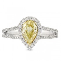 1.07ct EGL Certified Pear Cut Center and 0.54ct Side 14k Two-tone Gold Natural Yellow Diamond Ring