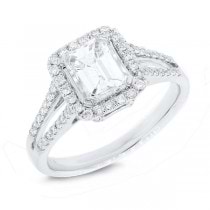 1.04ct Emerald Cut Center and 0.46ct Side 14k White Gold GIA Certified Diamond Engagement Ring