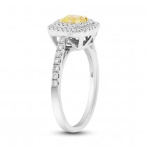 0.72ct Cushion Cut Center and 0.35ct Side 14k Two-tone Gold Natural Yellow Diamond Ring