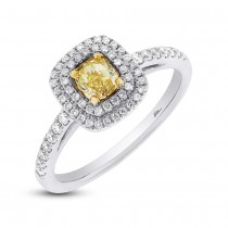 0.42ct Cushion Cut Center and 0.28ct Side 14k Two-tone Gold Natural Yellow Diamond Ring