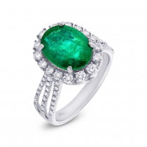0.73ct Diamond & 3.27ct Emerald 14k White Gold GIA Certified Ring