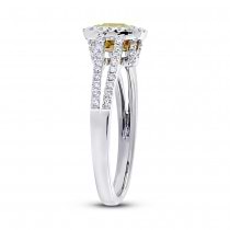 0.72ct Cushion Cut Center and 0.33ct Side 18k Two-tone Gold Natural Yellow Diamond Ring
