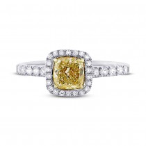 0.95ct Cushion Center and 0.37ct Side 14k Two-tone Gold Natural Yellow Diamond Ring