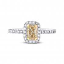 0.54ct Radiant Shape Center and 0.24ct Side 18k Two-tone Gold Natural Yellow Diamond Ring