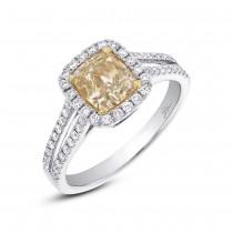1.53ct Cushion Shape Center and 0.39ct Side 18k Two-tone Gold Natural Yellow Diamond Ring
