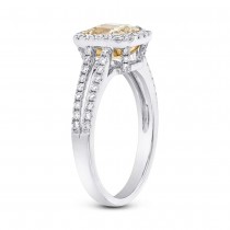 1.53ct Cushion Shape Center and 0.39ct Side 18k Two-tone Gold Natural Yellow Diamond Ring