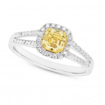0.63ct Asscher Cut Center and 0.32ct Side 18k Two-tone Gold Natural Yellow Diamond Ring