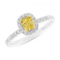 0.61ct Cushion Cut Center and 0.27ct Side 18k Two-tone Gold Natural Yellow Diamond Ring