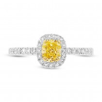 0.61ct Cushion Cut Center and 0.27ct Side 18k Two-tone Gold Natural Yellow Diamond Ring