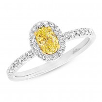 0.55ct Oval Cut Center and 0.33ct Side 18k Two-tone Gold Natural Yellow Diamond Ring