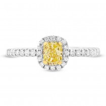 0.46ct Cushion Cut Center and 0.28ct Side 18k Two-tone Gold Natural Yellow Diamond Ring