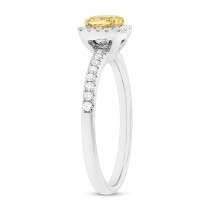 0.54ct Cushion Cut Center and 0.28ct Side 18k Two-tone Gold Natural Yellow Diamond Ring
